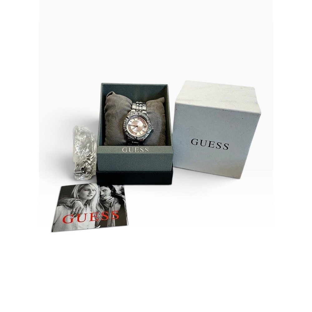 Guess Womens Watch 35mm Pink Dial Crystals Stainless G75791M New Battery